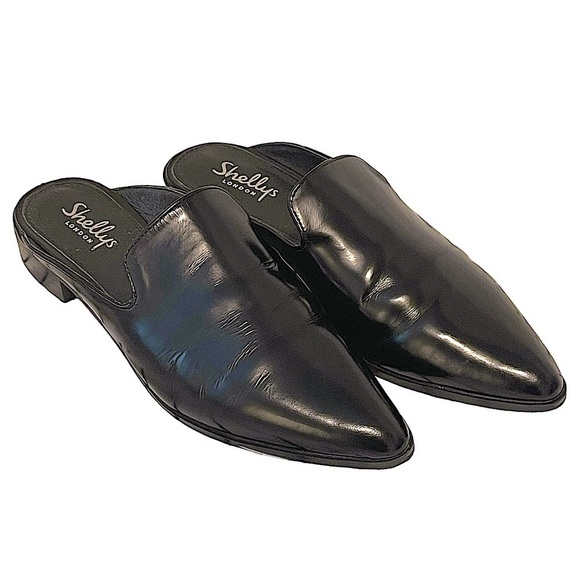 SHELLYS London Black Cantara Slides Size 8.5 - Picture 1 of 13